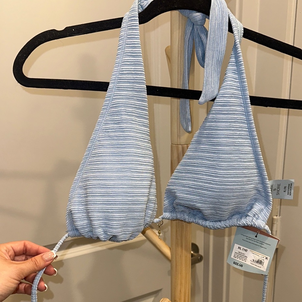 Shade & Shore Light Blue Ribbed Halter Bandeau Bikini Top